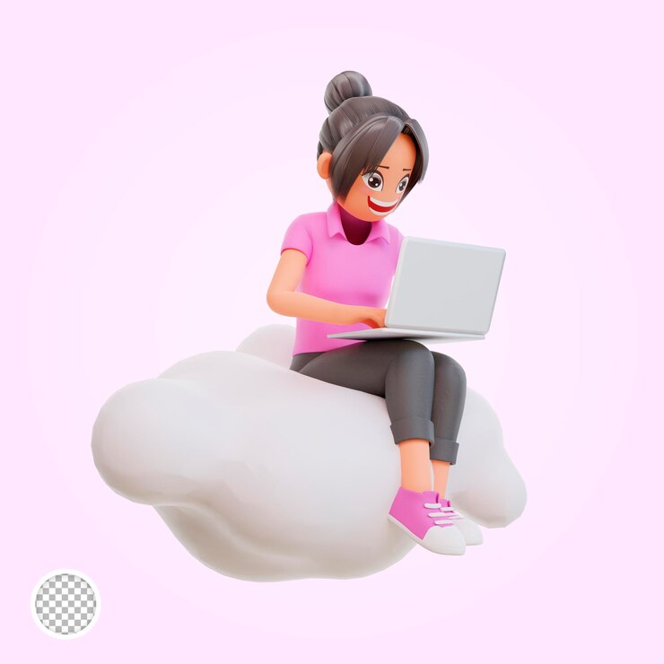 PSD estudiante de ilustración 3d con portátil estudiando en un curso en línea