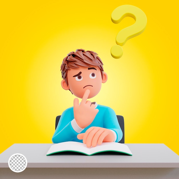 estudiante de ilustración 3d con signo de interrogación