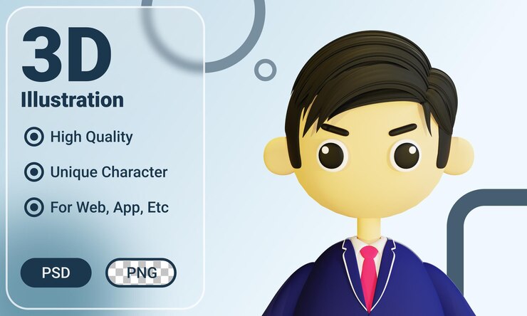 PSD estudiante masculino de avatar de ilustración 3d para aplicación web de banner y otros