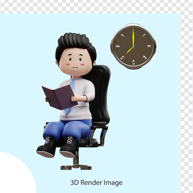 Estudiante masculino leyendo un libro 3d renderizado