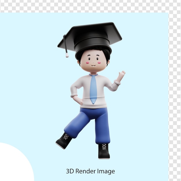 estudiante masculino con sombrero de graduación representación 3d