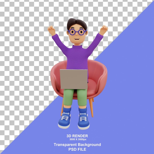 PSD estudiante de personaje 3d con laptop