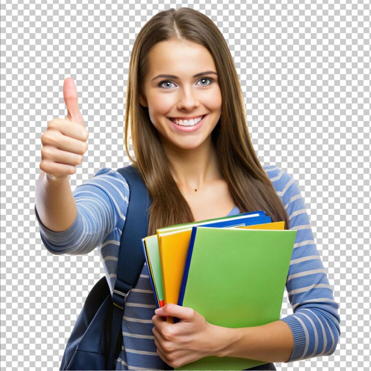 PSD estudiante sonriente que sostiene cuadernos haciendo