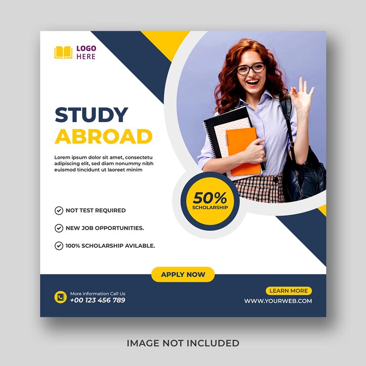 PSD estudiar en el extranjero creativo instagram publicar y diseño de banner de redes sociales o plantilla de volante cuadrado