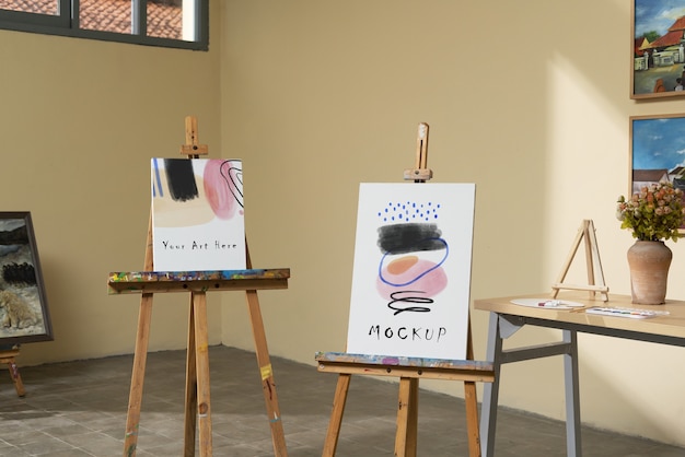 Estudio de arte con diseño de maqueta de caballete.