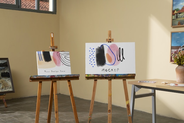 Estudio de arte con diseño de maqueta de caballete.