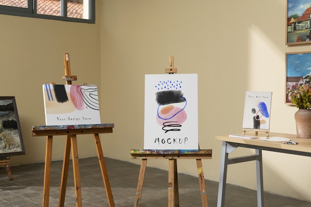 Estudio de arte con diseño de maqueta de caballete.