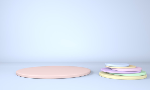 Estúdio de renderização 3D com formas geométricas de pódio no chão