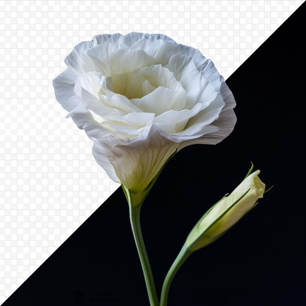 Estudio de flores blancas de lisianthus sobre un fondo aislado negro