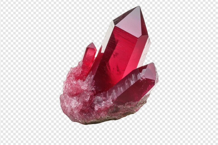 PSD estupendo cristal de corindón rojo ideal para el diseño de joyas y la recolección de minerales con aislado en fondo transparente