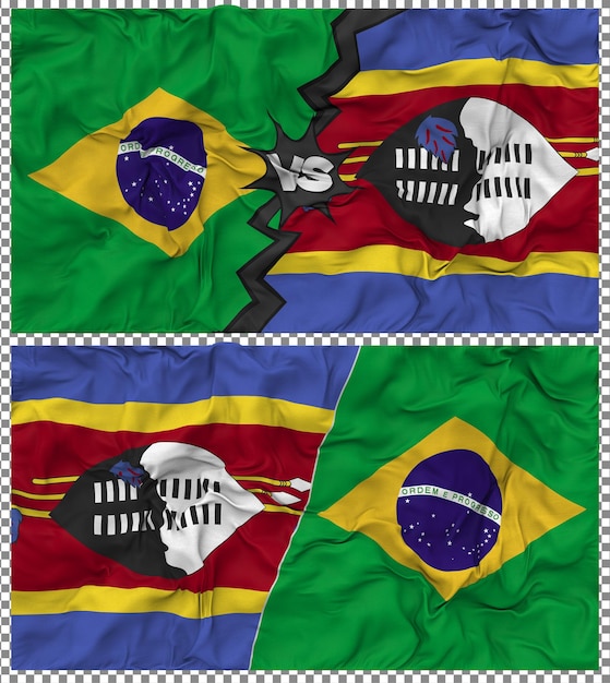 Eswatini contra Brasil Media bandera combinada con textura 3D de la tela de la bandera