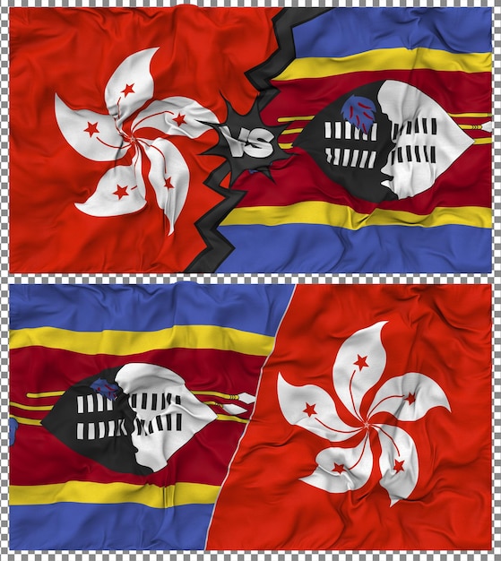 Eswatini contra Hong Kong Media bandera combinada con tela y textura en 3D