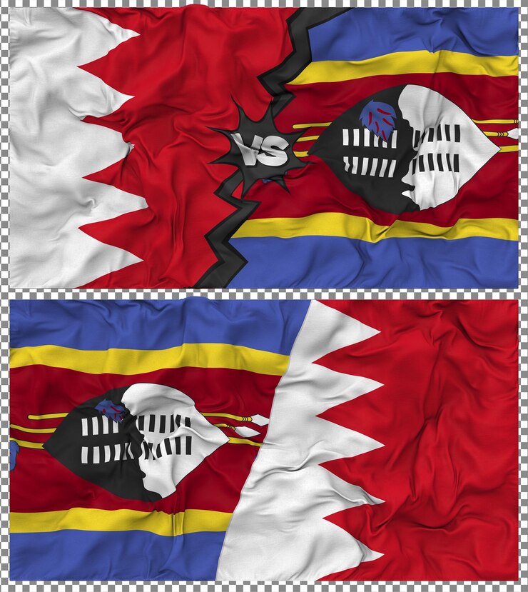 PSD eswatini versus bahrein meia bandeira combinada textura de tecido de bump renderização 3d