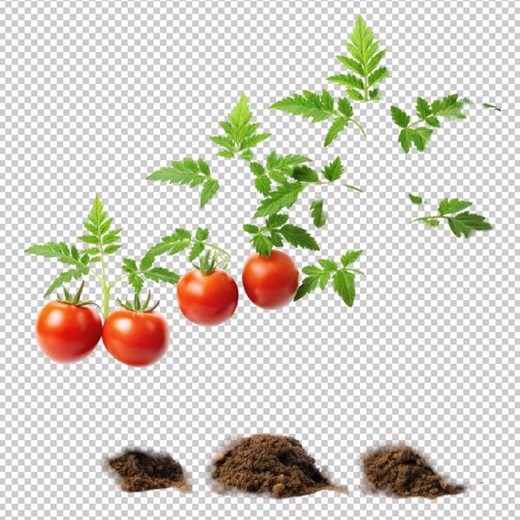 PSD las etapas de crecimiento de una planta de tomate aisladas sobre un fondo transparente