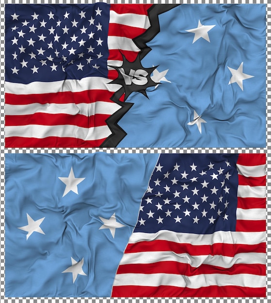 États fédérés de Micronésie vs États-Unis Half Combined Flag Cloth Bump Texture Rendering 3D