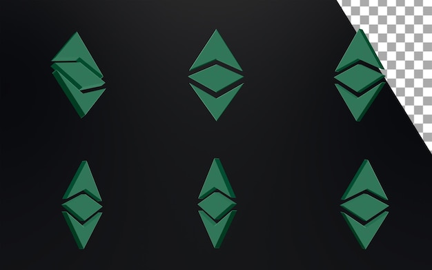 Etc ethereum conjunto de logotipo creativo clásico ilustración de representación 3d logotipo de criptomoneda de token de moneda oscura ic