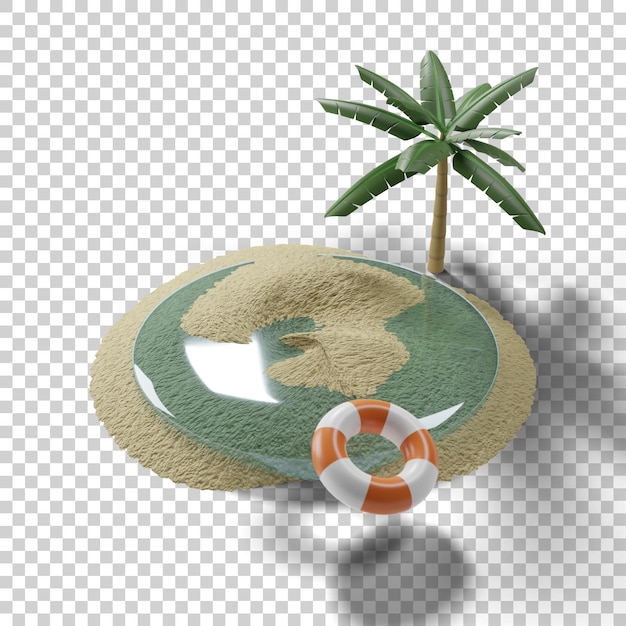 Été Icône Concept Eau Sable Palmier Soleil Et Podium Isolé Rendu 3d