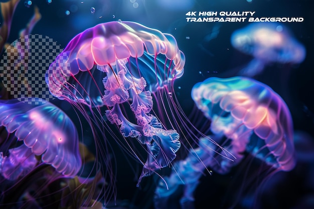 PSD ethereal radiance emitted by bioluminescent jellyfish on transparent background