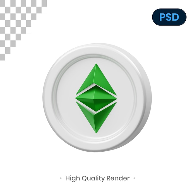 PSD ethereum classic coin 3d render ilustração psd premium