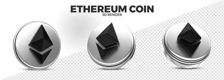 PSD ethereum eth cryptocurrency coin rendu 3d réaliste isolé pour la composition