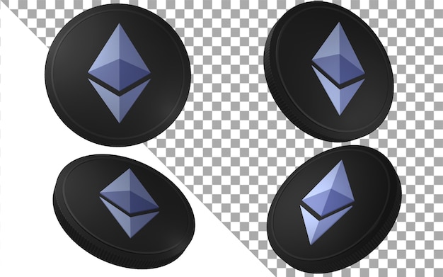 PSD ethereum farbe 3d-rendering von münz-token-kryptowährung