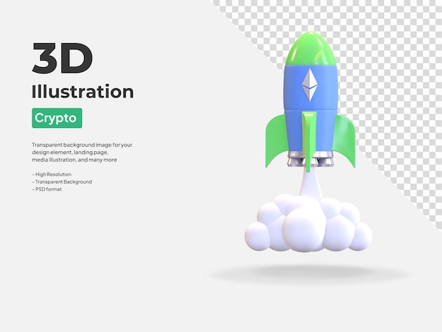 Ethereum Himmel explodierendes Preissymbol Kryptowährungssymbol 3D-Darstellung