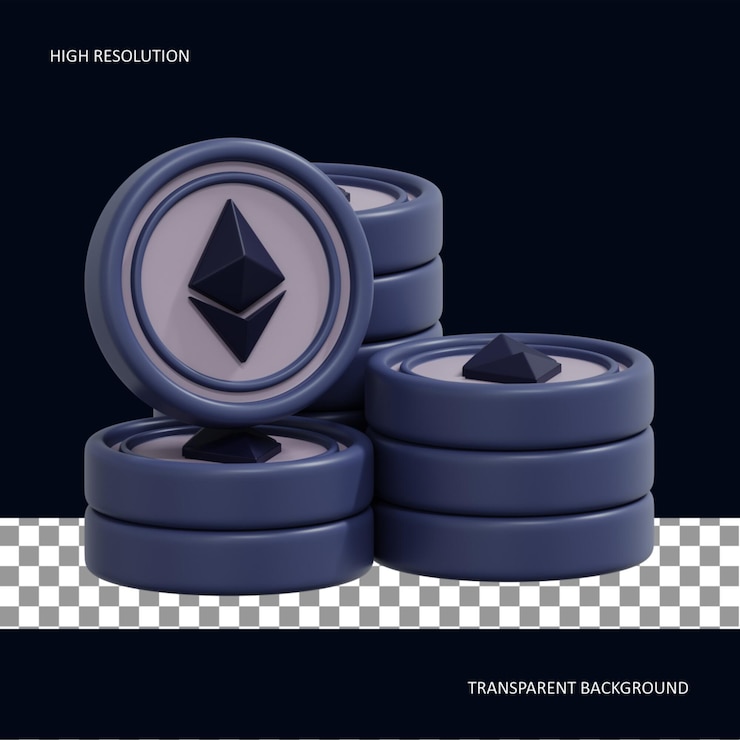 PSD ethereum-kryptowährung gestapelte münzen 3d-render