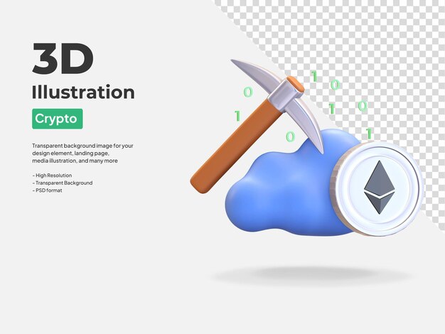 Ethereum nube minería icono cryptocurrency símbolo 3d render ilustración