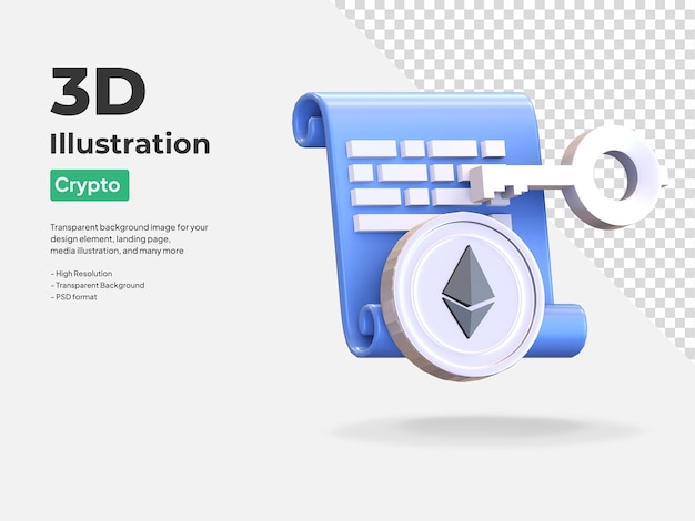 Ethereum semilla frase palabra icono criptomoneda símbolo 3d render ilustración