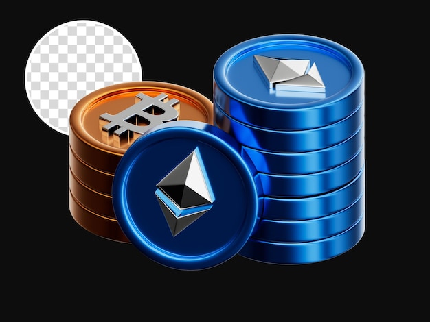 Ethereum und Bitcoin 3D-Münze