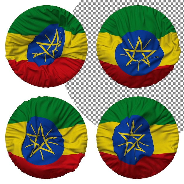 ethiopia flag round shape isolated different waving style bump texture 3d rendering