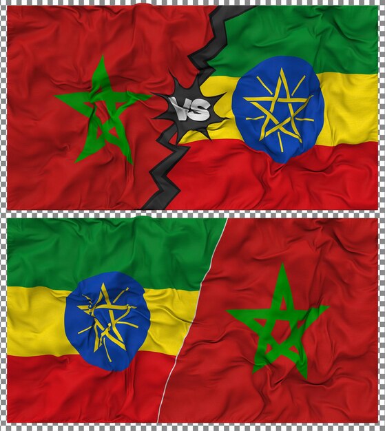 L'Éthiopie contre le Maroc Half Combined Flag Cloth Bump Texture Rendering 3D