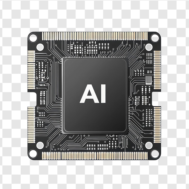 PSD etichetta ai sul chip del processore circuito elettronico elegante e moderno isolato su sfondo trasparente