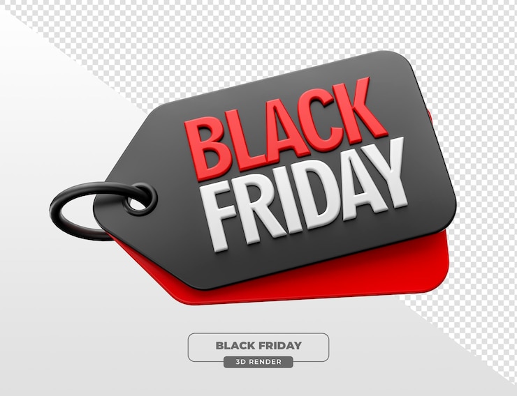 PSD etichetta black friday black and red in 3d render con sfondo trasparente