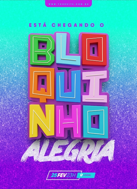 Etichetta Carnevale di Bloquinho in portoghese brasiliano rendering 3d