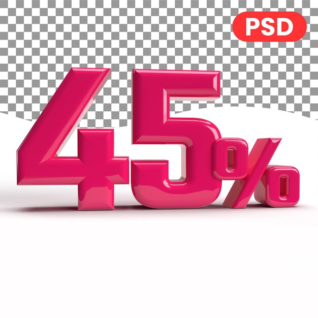 Etichetta del 45 percento nel simbolo dell'etichetta di vendita del file di rendering 3D di alta qualità per il centro commerciale