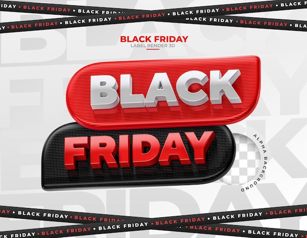 Etichetta del black friday in rendering 3d realistico con sfondo trasparente
