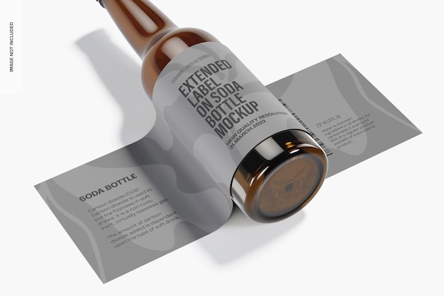 Etichetta estesa sul mockup della bottiglia di soda, primo piano