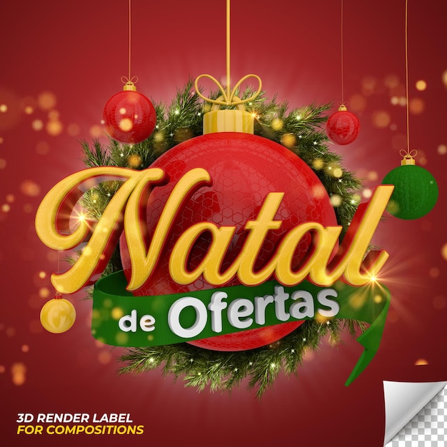 Etichetta natale 3d render in portoghese