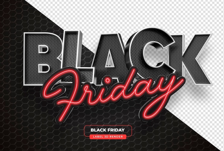 PSD etichetta promozionale del black friday rosso e nero in rendering 3d con sfondo trasparente