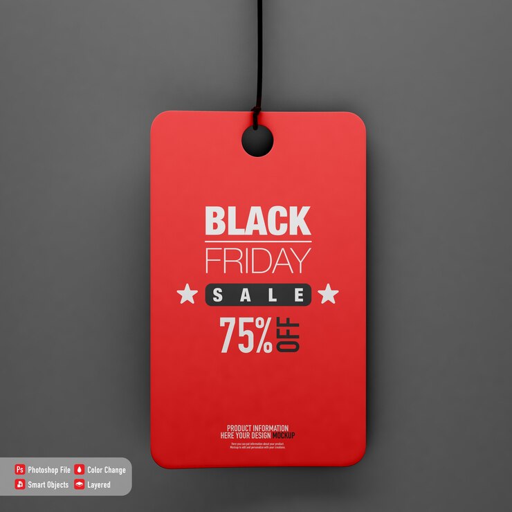 PSD etikettenmodell für black friday isoliert