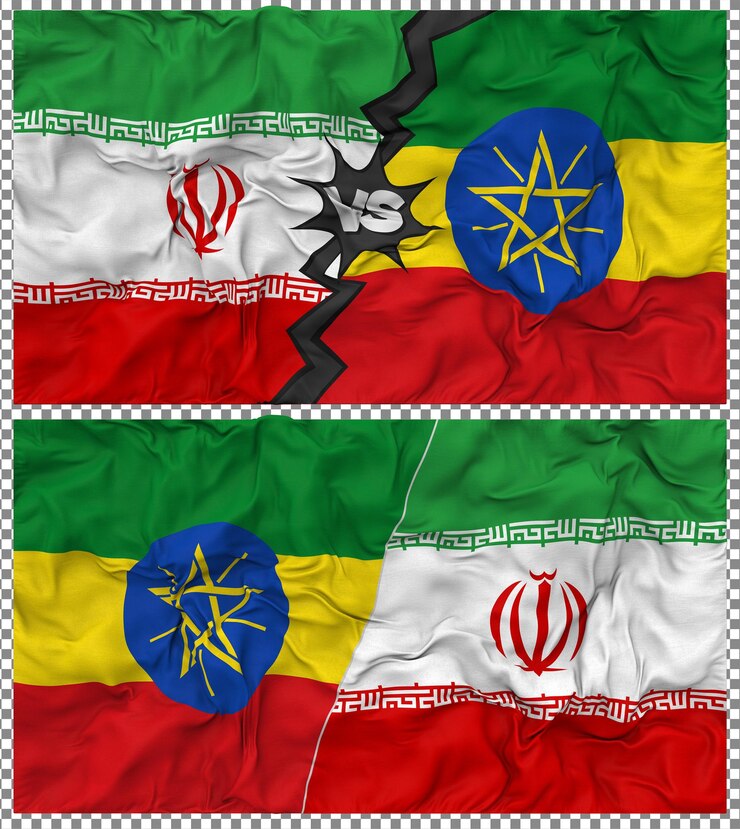 PSD etiopía contra irán media bandera combinada con textura en 3d