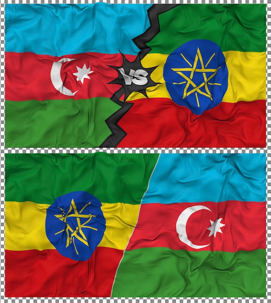 Etiopia contro l'Azerbaigian Half Combined Flag Cloth Bump Texture Rendering 3D