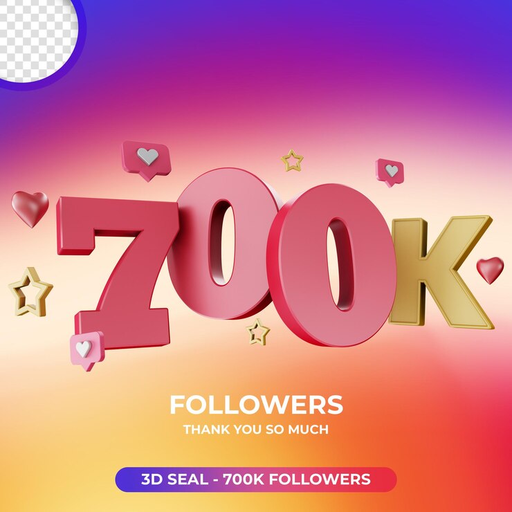 PSD etiqueta 3d 700k seguidores en diseño de instagram