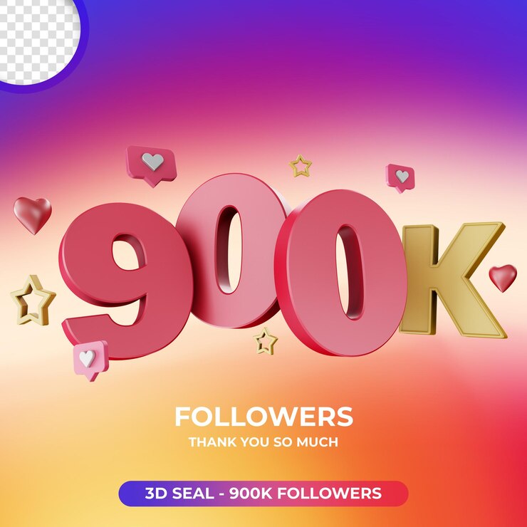 PSD etiqueta 3d 900k seguidores en diseño de instagram