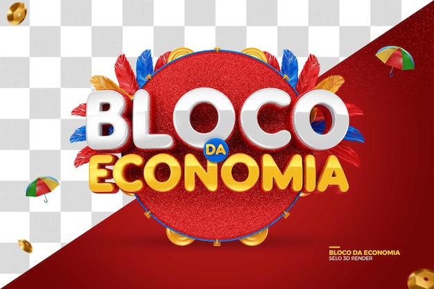 PSD etiqueta 3d carnaval bloco da economia