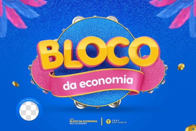 PSD etiqueta 3d carnaval bloco da economia