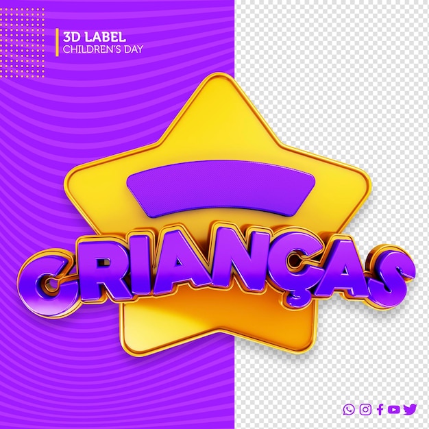 Etiqueta 3D dia das crianças para campanhas no Brasil dia das criancas no Brasil