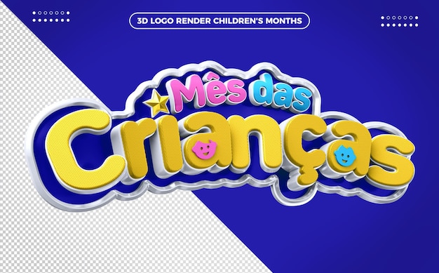 Etiqueta 3d do mês infantil azul com amarelo para maquiagem