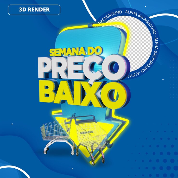 PSD etiqueta 3d preço baixo semana brasil lado azul